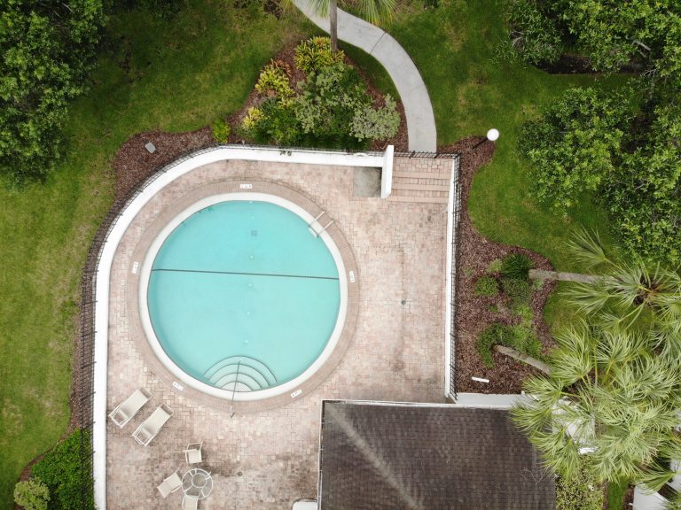 aerial view of a pool